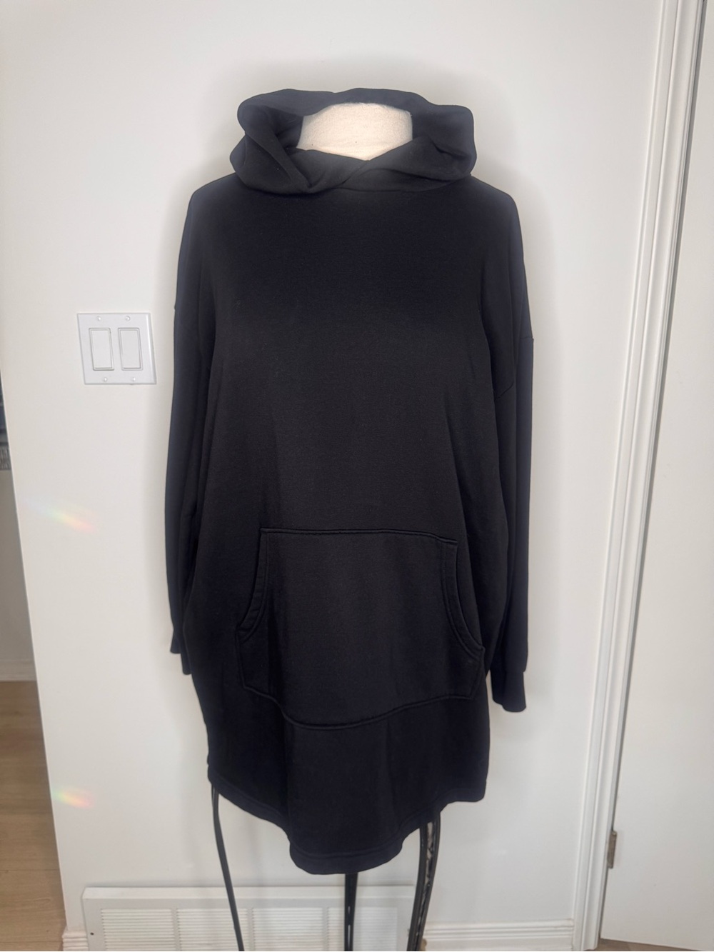 π 2/$25 Women's Plus Black Hooded Pullover Tunic Sweatshirt Dress XXL - Picture 4 of 6